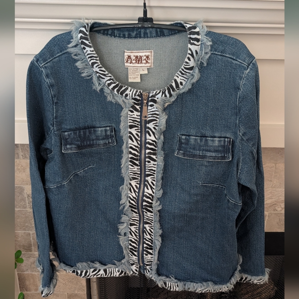 Women's Denim Jacket with Zebra Trim